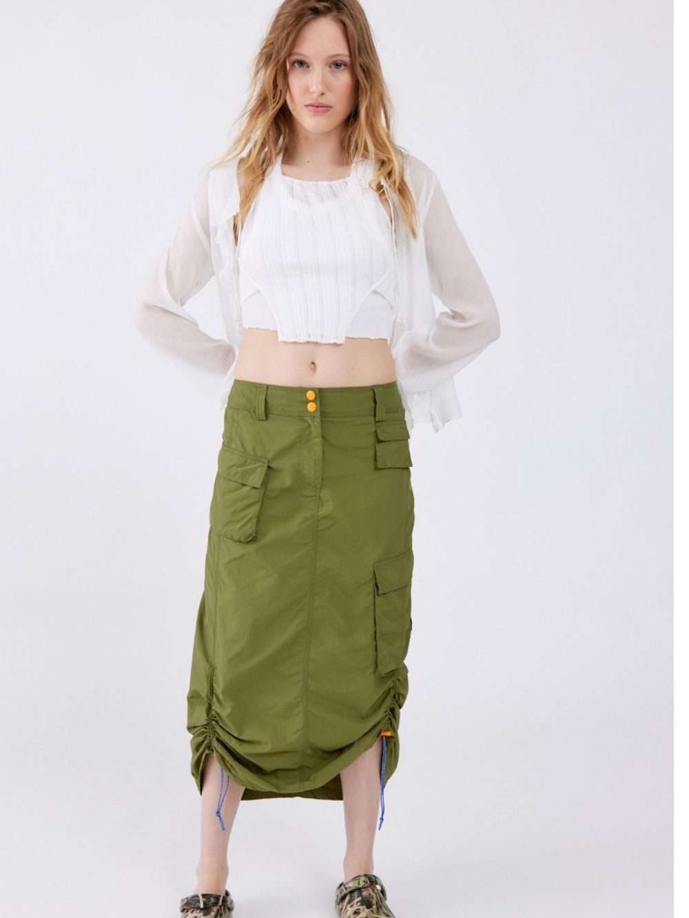 BDG Romi Nylon Cargo Midi Skirt